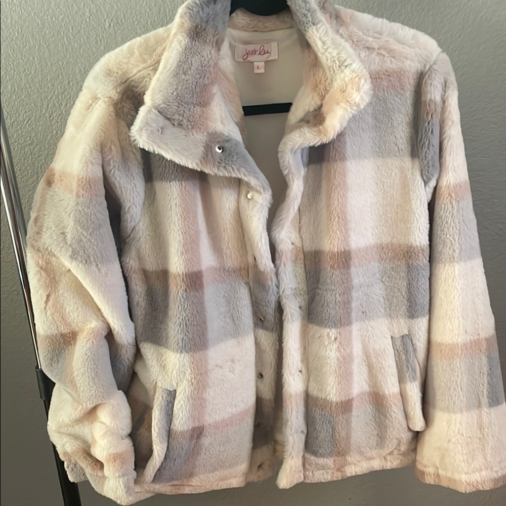 Cream and Gray Teddy Jacket Cozy Outerwear